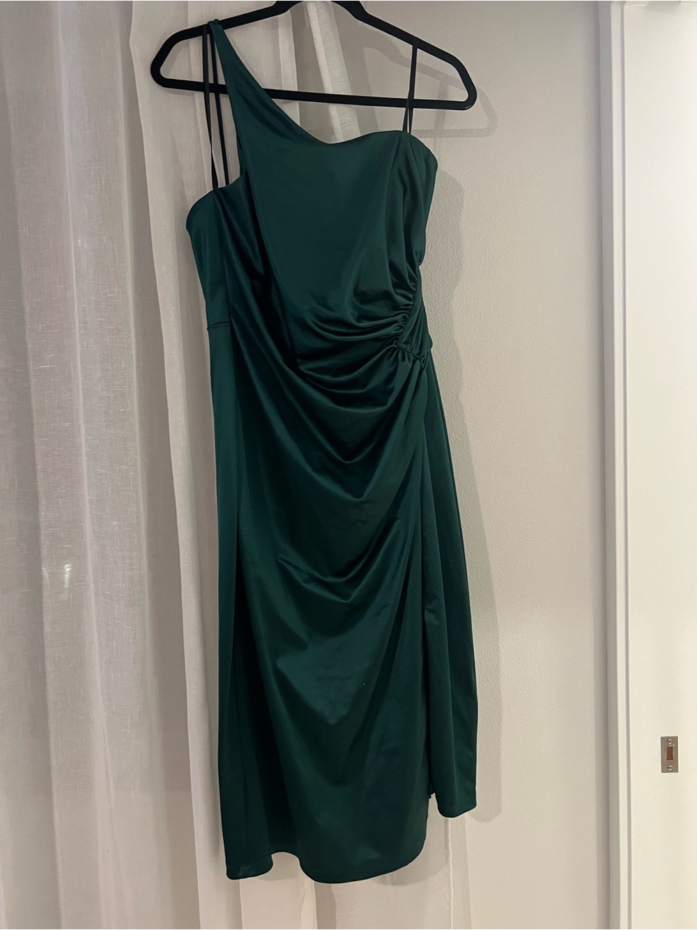 Green Satin Evening Dress One Shoulder